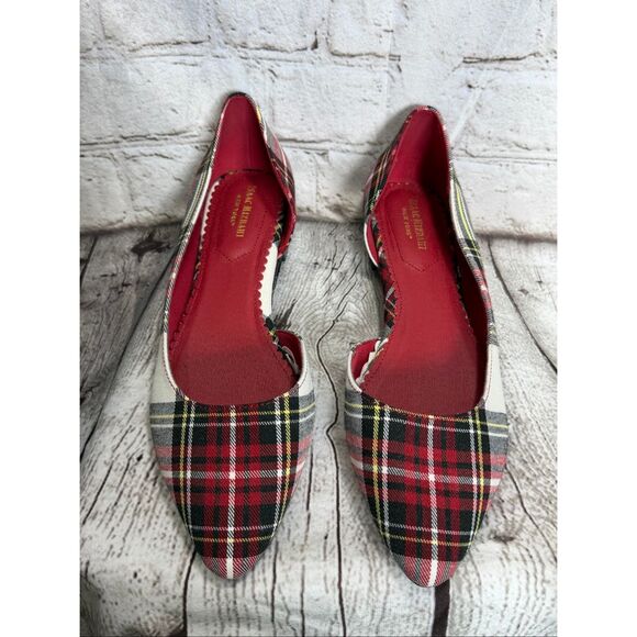 Isaac Mizrahi New York red tartan plaid d'Orsay flats 9.5 - Picture 1 of 8